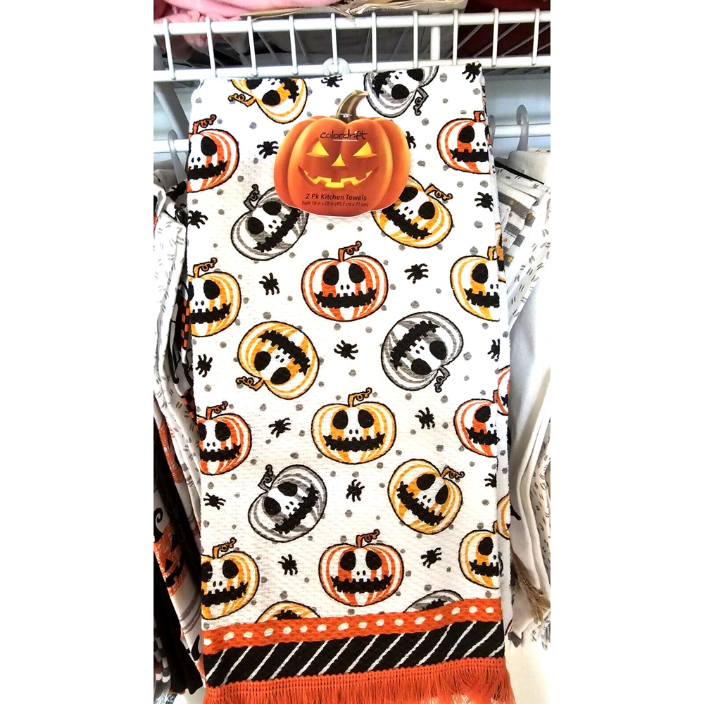 Colordrift Kitchen Towels Halloween Pumpkin Pattern Set of 2 Jack O Lantern